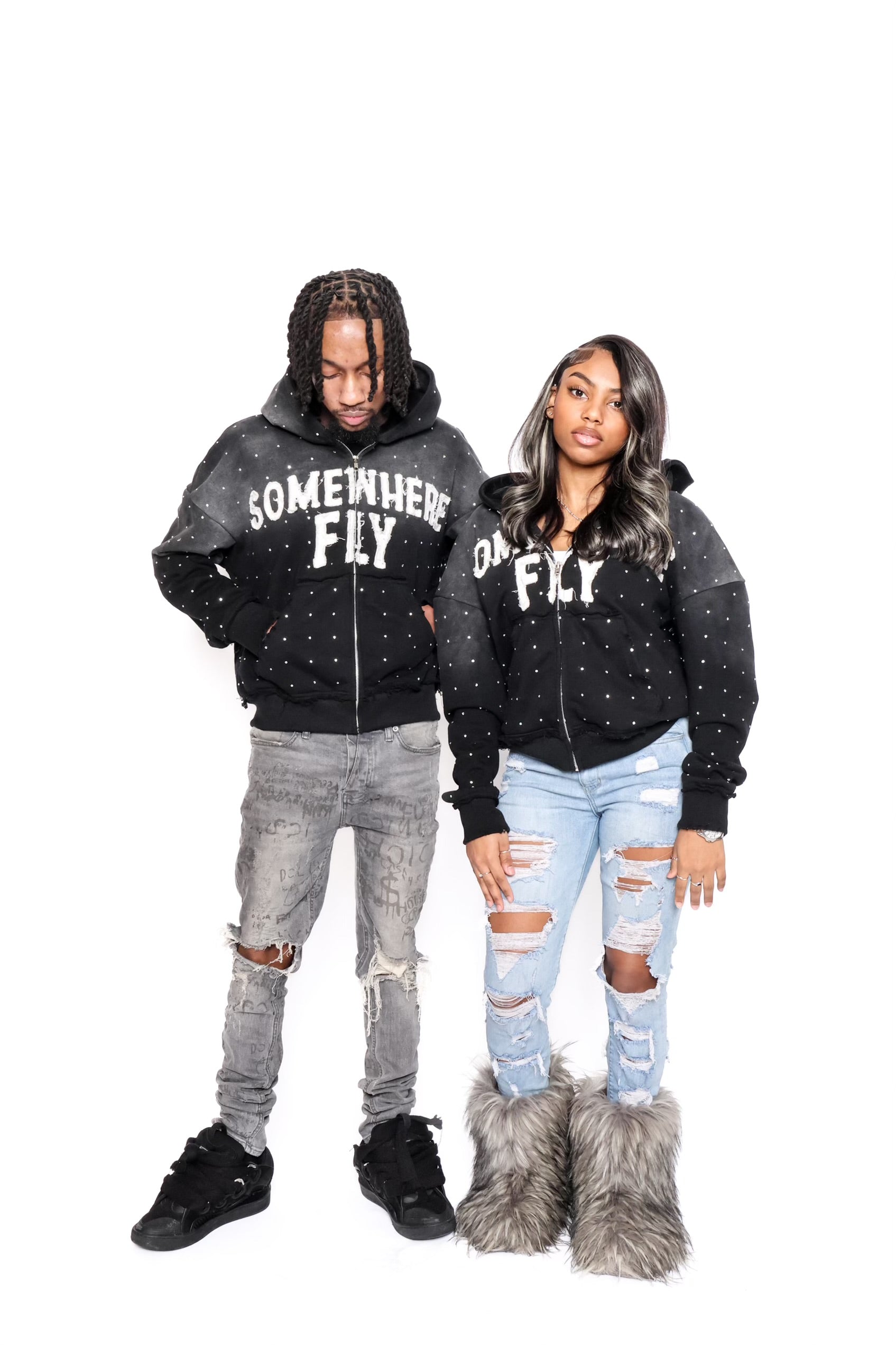 Black Rhinestone zip up