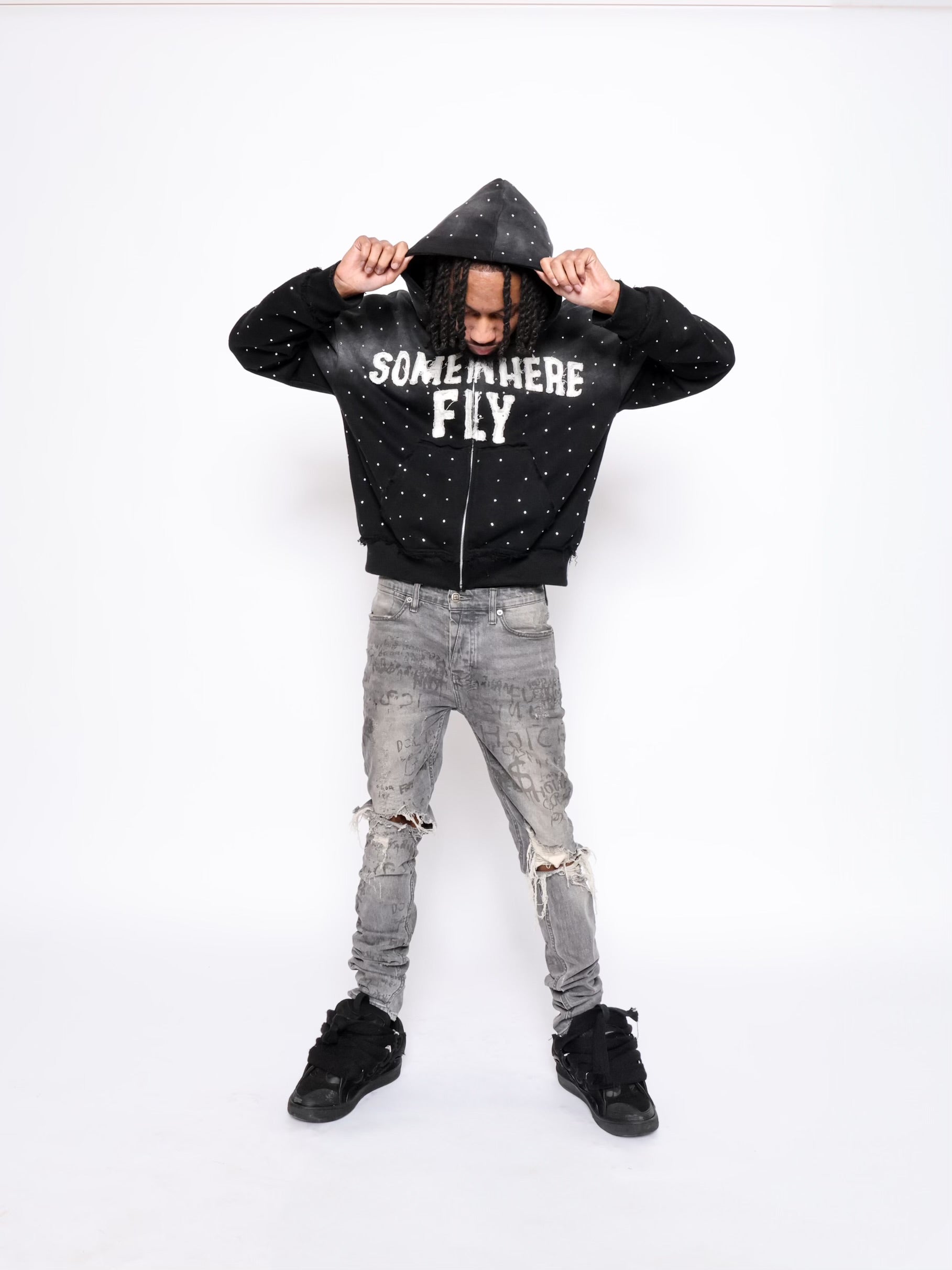 Black Rhinestone zip up